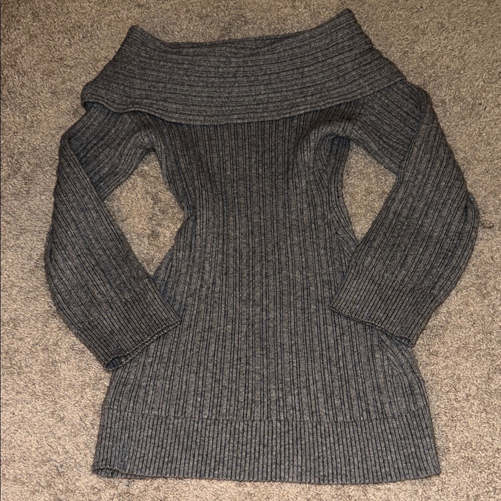 Off-Shoulder Ribbed Knit Women's Sweater Dress - Gray